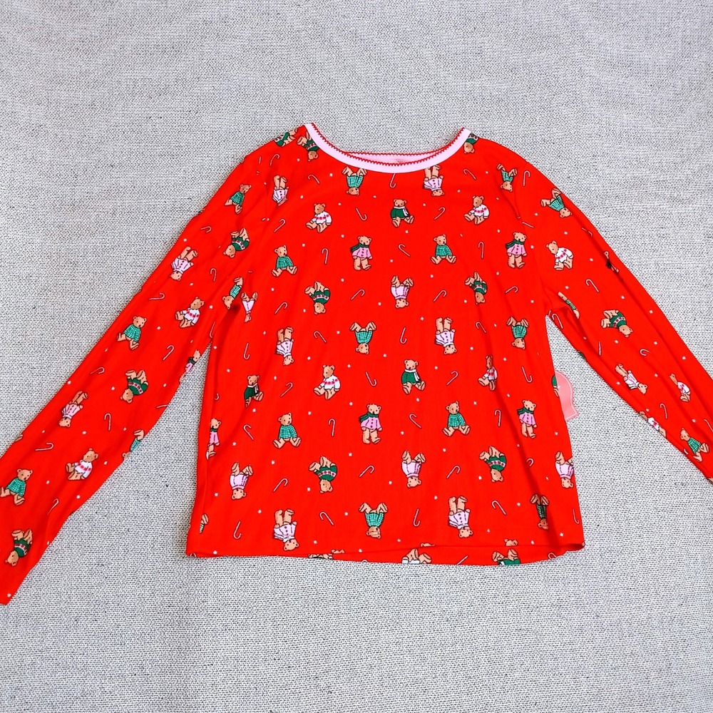Holiday Time Pajama Top Girls Small 4-6 Red New Teddy Bear Candy Cane Pointelle